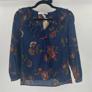 Madewell X Warm navy floral ruffle top extra small